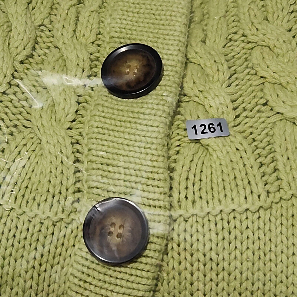 Women's Green Cardigan Cable Knit Buttons Pockets Casual Cottagecore Boho Large - Picture 12 of 14